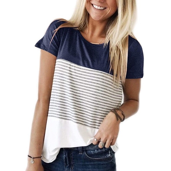 Tops - Navy Striped Short Sleeve Shirt